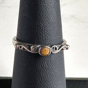 Sterling Silver Tiger Eye Cabochon Ring With Swirl Design Made In Mexico Size 6
